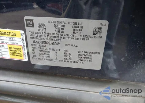 2016 Chevrolet Traverse 1Lt from USA, damaged, VIN 1GNKRGKD7GJ250421